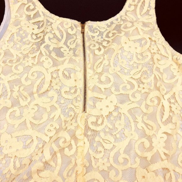 H&M Conscious Yellow Lace Tank Top M | Floral Sheer Overlay - Picture 6 of 11